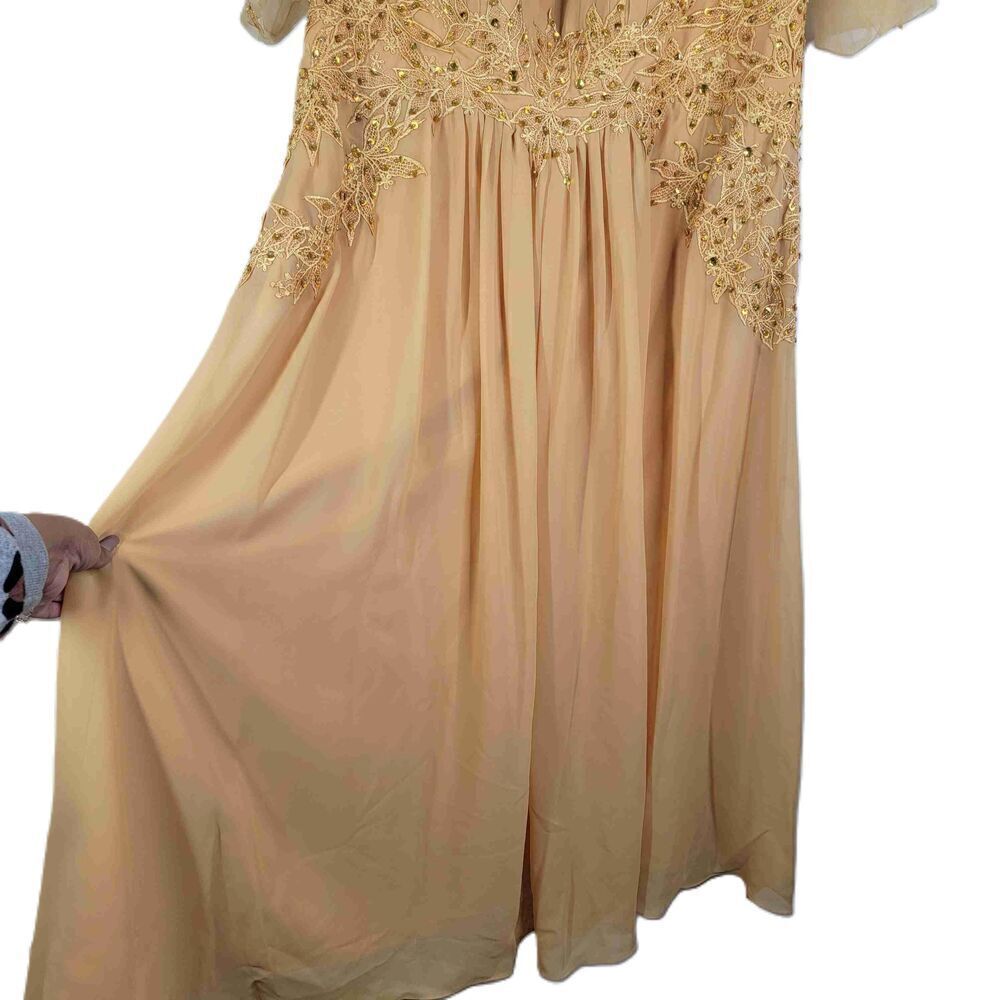 Jj's House Yellow Gold V-Neck Short Sleeve Embroidered Evening Gown Size 22w — image 6 of 8
